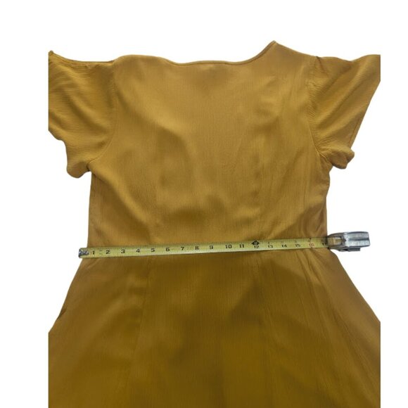 Lulus Harbor Point Mustard Yellow Flutter-Sleeve Mini Wrap Dress — Size M - Picture 7 of 12